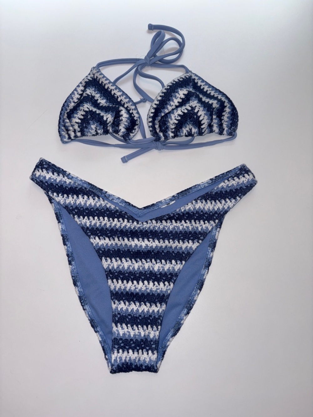 Hollister Blue & White Crochet Stripe Bikini